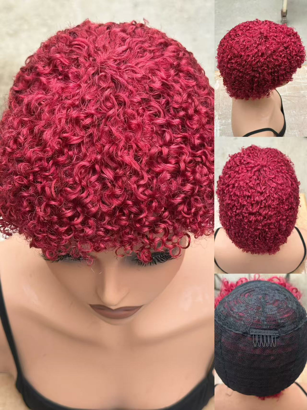 Short Glueless Afro Kinky Curly 5inch Human Hair Wig for Women ...