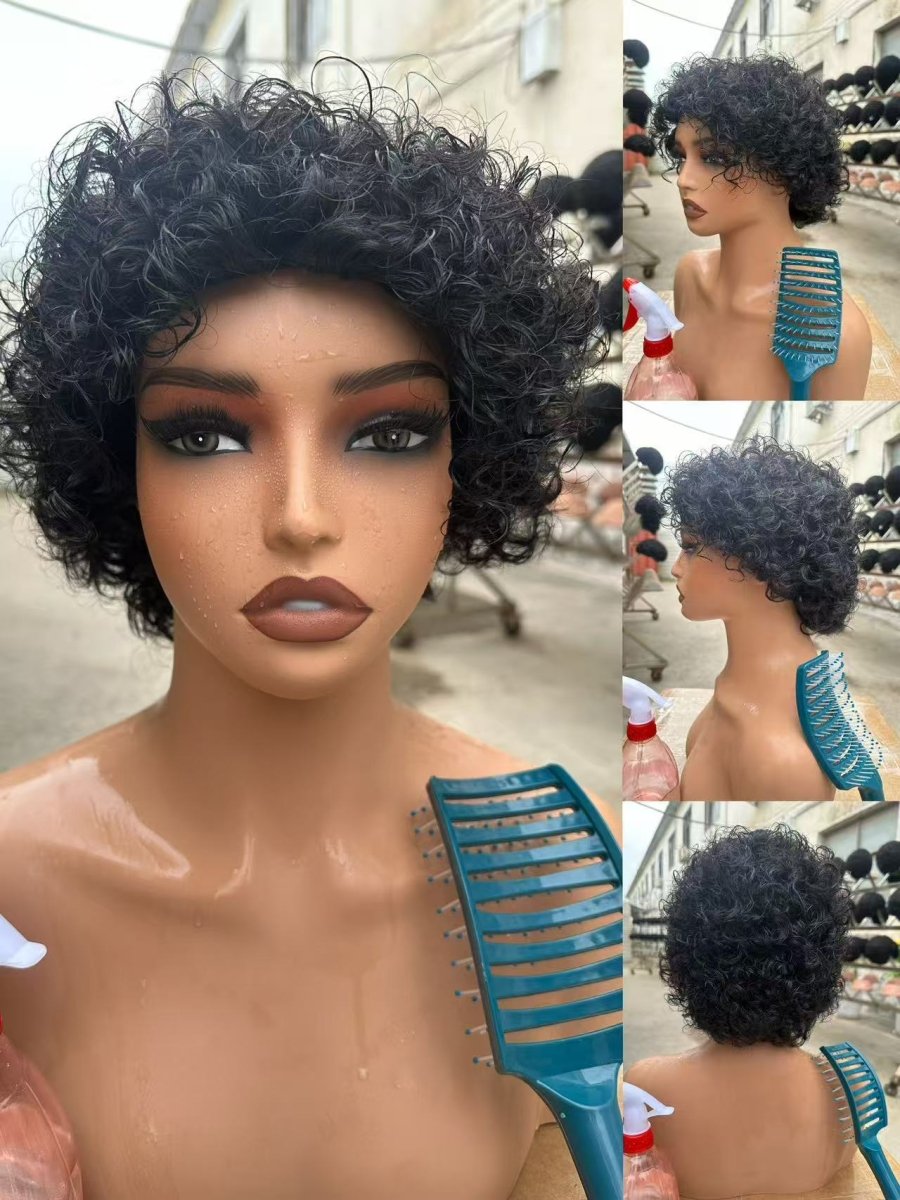 Short Pixie Curly Glueless 5inch Human Hair Wig Machine Made Wig Beginner Friendly - BeautyGraceHair